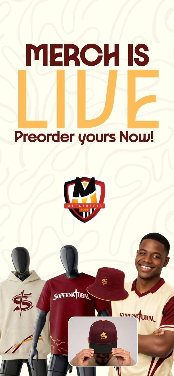 An image banner saying merch is live!
